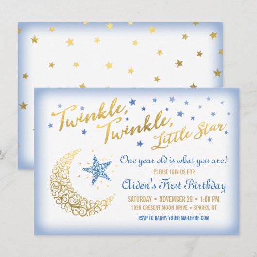 Twinkle Twinkle Little Star Birthday Invitation Kaart (Voorkant / Achterkant)