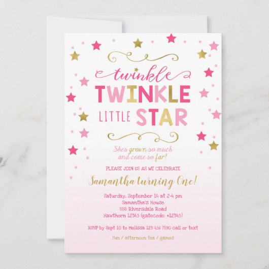 Twinkle Twinkle Little Star Birthday Invitation Kaart (Voorkant)