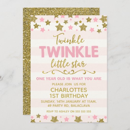 Twinkle twinkle Little Star Birthday Invitation Kaart (Voorkant / Achterkant)