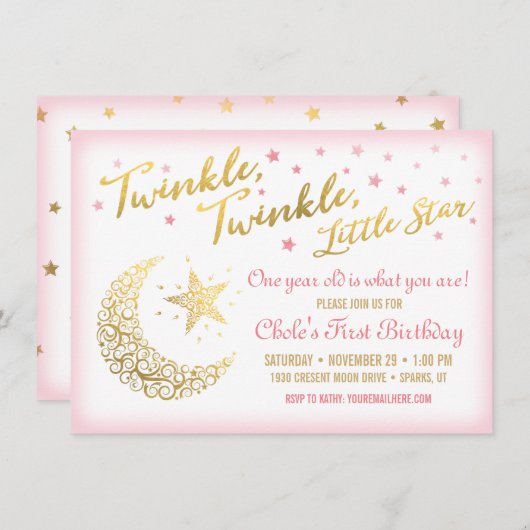 Twinkle, Twinkle, Little Star Birthday Invitation Kaart (Voorkant / Achterkant)