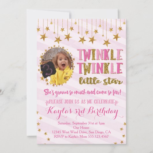 Twinkle Twinkle Little Star Birthday Invitation Kaart (Voorkant)