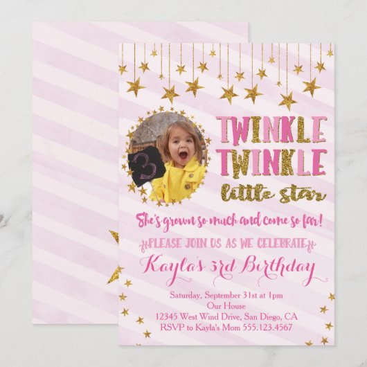 Twinkle Twinkle Little Star Birthday Invitation Kaart (Voorkant / Achterkant)