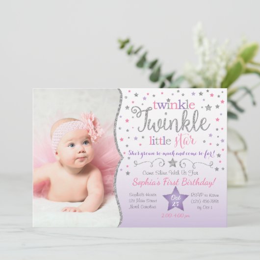 Twinkle Twinkle Little Star Birthday Invitation Kaart (Staand voorkant)