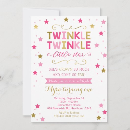 Twinkle Twinkle Little Star Birthday Invitation Kaart (Voorkant)