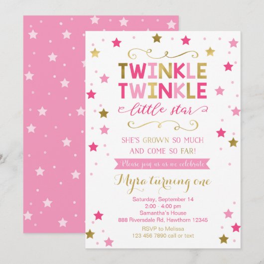 Twinkle Twinkle Little Star Birthday Invitation Kaart (Voorkant / Achterkant)