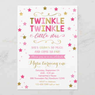 Twinkle Twinkle Little Star Birthday Invitation Kaart