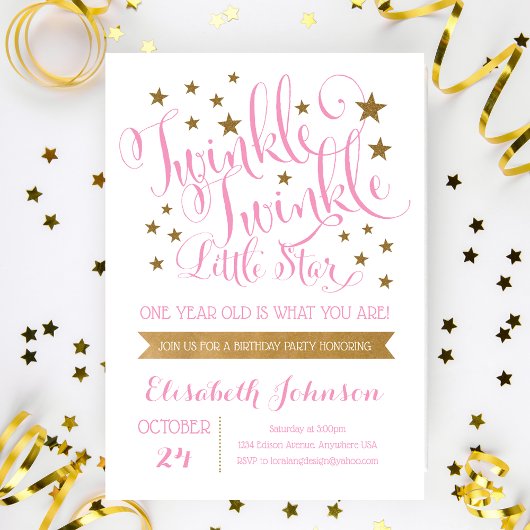 Twinkle Twinkle Little Star Birthday Invitation Kaart