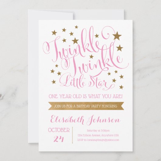Twinkle Twinkle Little Star Birthday Invitation Kaart (Voorkant)
