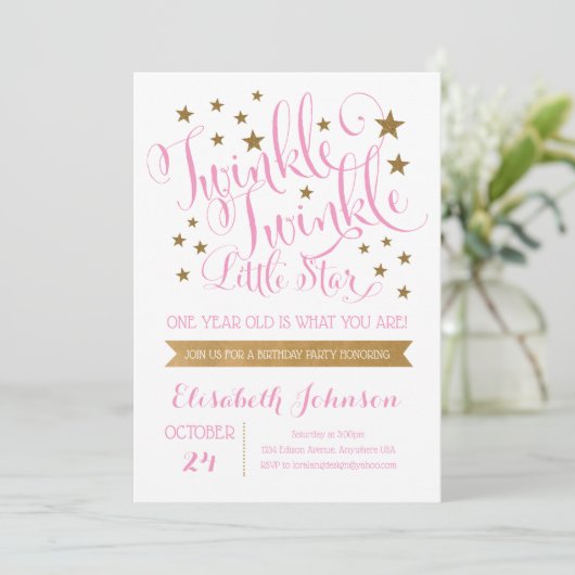 Twinkle Twinkle Little Star Birthday Invitation Kaart (Staand voorkant)