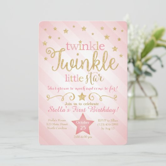 Twinkle Twinkle Little Star Birthday Invitation Kaart (Staand voorkant)