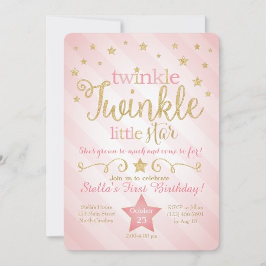 Twinkle Twinkle Little Star Birthday Invitation Kaart (Voorkant)