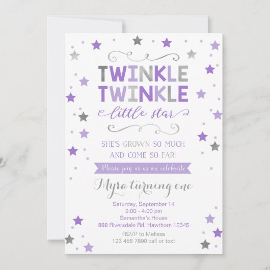 Twinkle Twinkle Little Star Birthday Invite, meisj Kaart (Voorkant)