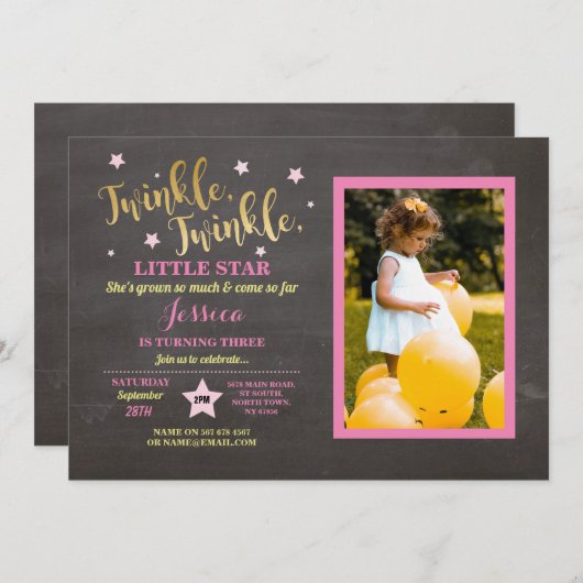Twinkle Twinkle Little Star Birthday Party Chalk Kaart (Voorkant / Achterkant)