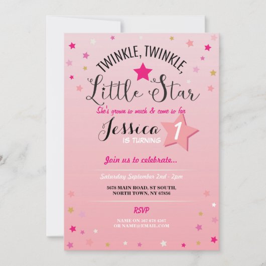 Twinkle Twinkle Little Star Birthday Party Invite Kaart (Voorkant)