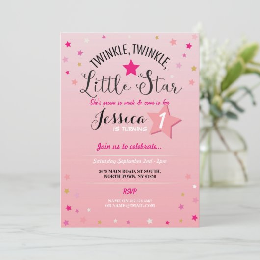 Twinkle Twinkle Little Star Birthday Party Invite Kaart (Staand voorkant)