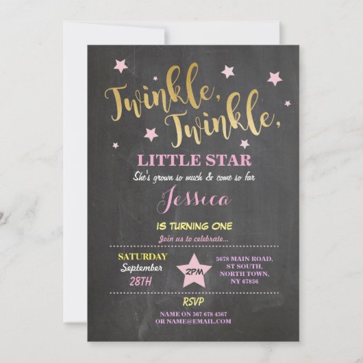 Twinkle Twinkle Little Star Birthday Party Invite Kaart (Voorkant)