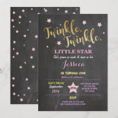 Twinkle Twinkle Little Star Birthday Party Invite Kaart (Voorkant / Achterkant)
