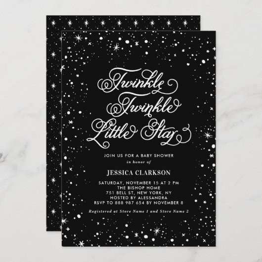 Twinkle Twinkle Little Star Black Baby shower Kaart (Voorkant / Achterkant)