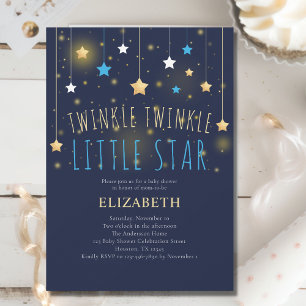 Twinkle Twinkle Little Star Blue Baby shower Kaart