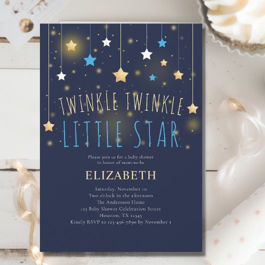 Twinkle Twinkle Little Star Blue Baby shower Kaart