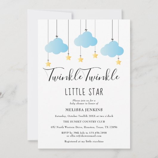 Twinkle Twinkle Little Star Blue Boy Baby shower Kaart (Voorkant)