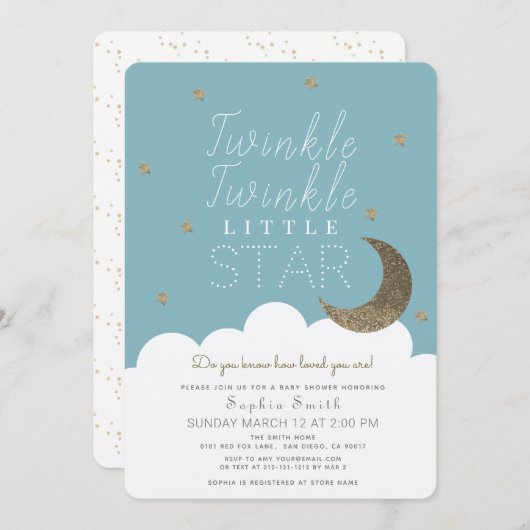 Twinkle Twinkle Little Star Blue Boy Baby shower Kaart (Voorkant / Achterkant)