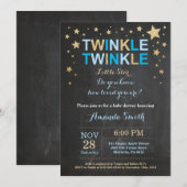 Twinkle Twinkle Little Star Blue Gold Baby shower Kaart (Voorkant / Achterkant)