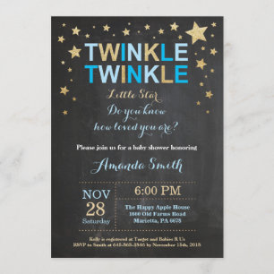 Twinkle Twinkle Little Star Blue Gold Baby shower Kaart