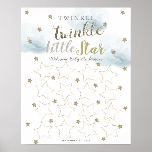 Twinkle Twinkle Little Star Blue Guest Book Sign Poster (Voorkant)