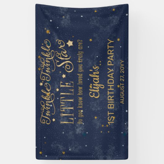 Twinkle Twinkle Little Star Boy 1st Birthday Party Spandoek (Verticaal)