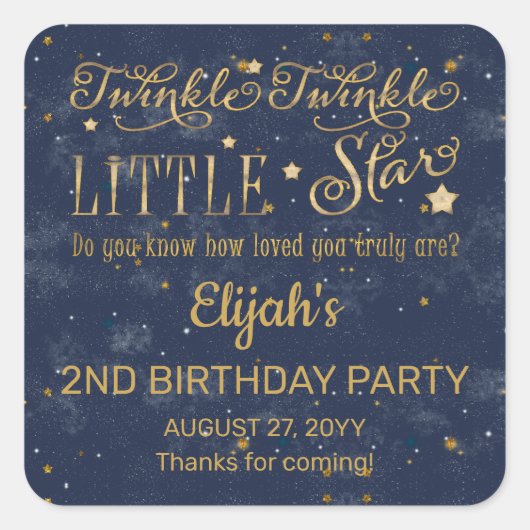 Twinkle Twinkle Little Star Boy 2ND Birthday Party Vierkante Sticker (Voorkant)