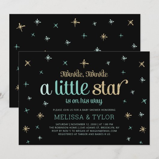 Twinkle Twinkle Little Star Boy Baby shower Kaart (Voorkant / Achterkant)