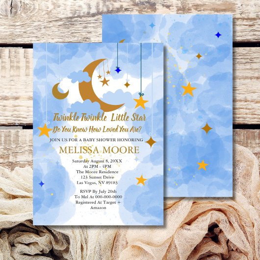 Twinkle Twinkle Little Star Boy Baby shower Kaart