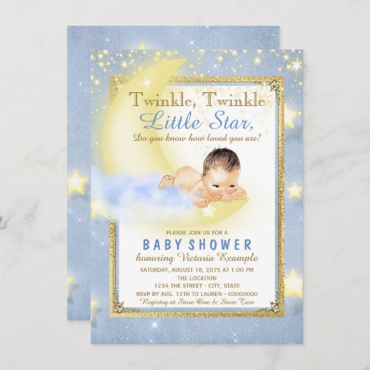 Twinkle Twinkle Little Star Boy Baby shower Kaart (Voorkant / Achterkant)