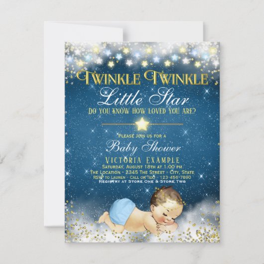 Twinkle Twinkle Little Star Boy Baby shower Kaart (Voorkant)
