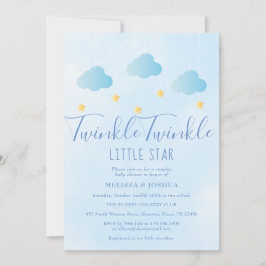 Twinkle Twinkle Little Star Boy Blue Baby shower Kaart (Voorkant)