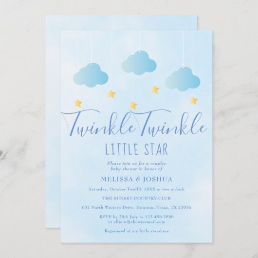 Twinkle Twinkle Little Star Boy Blue Baby shower Kaart (Voorkant / Achterkant)