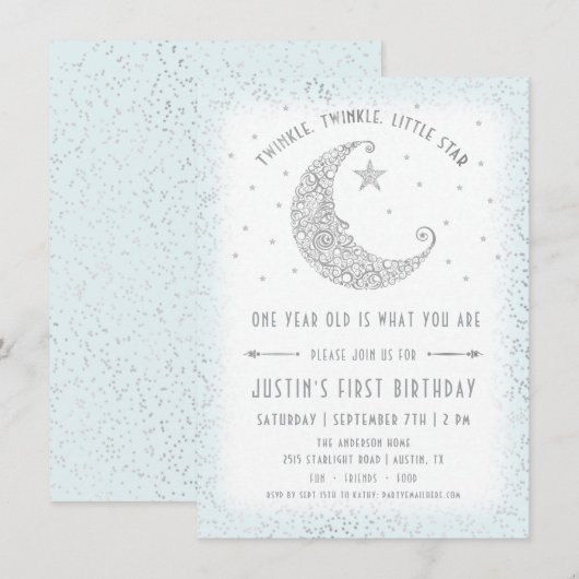 Twinkle Twinkle Little Star Boy Verjaardag Uitnodi Kaart (Voorkant / Achterkant)
