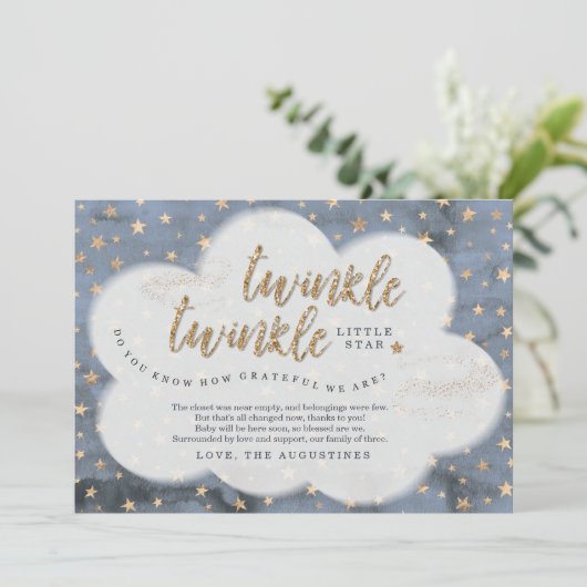 Twinkle Twinkle Little Star Boys Blauw Baby shower Bedankkaart (Staand voorkant)