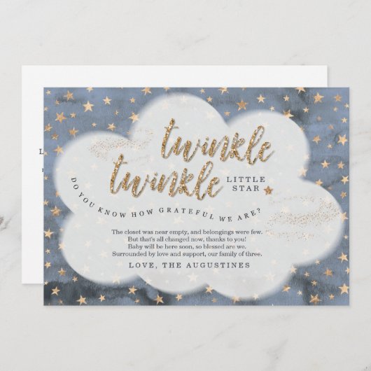 Twinkle Twinkle Little Star Boys Blauw Baby shower Bedankkaart (Voorkant / Achterkant)