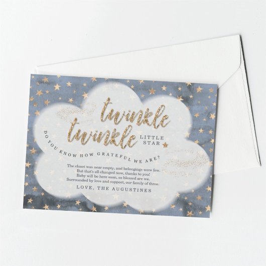 Twinkle Twinkle Little Star Boys Blauw Baby shower Bedankkaart