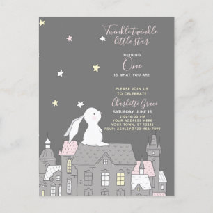 Twinkle Twinkle Little Star Bunny 1st Birthday Uitnodiging Briefkaart