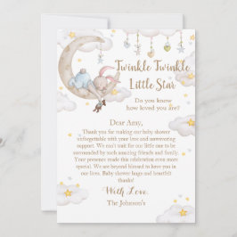 Twinkle Twinkle Little Star Bunny Baby shower Bedankkaart