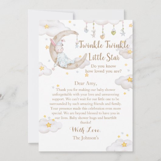 Twinkle Twinkle Little Star Bunny Baby shower Bedankkaart (Voorkant)