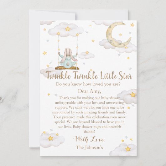 Twinkle Twinkle Little Star Bunny Baby shower Bedankkaart (Voorkant)