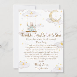 Twinkle Twinkle Little Star Bunny Baby shower Bedankkaart