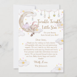 Twinkle Twinkle Little Star Bunny Baby shower Bedankkaart