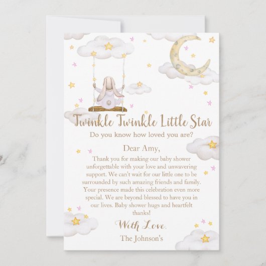 Twinkle Twinkle Little Star Bunny Baby shower Bedankkaart (Voorkant)