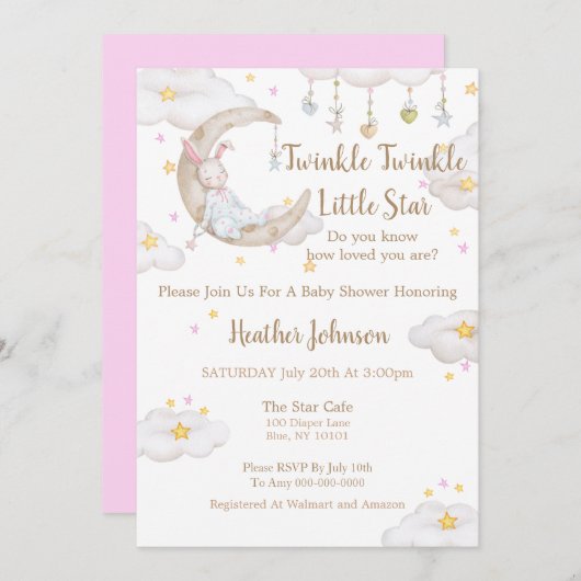 Twinkle Twinkle Little Star Bunny Baby shower Kaart (Voorkant / Achterkant)