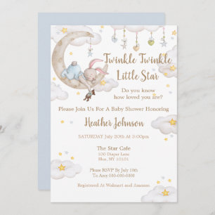 Twinkle Twinkle Little Star Bunny Baby shower Kaart